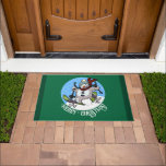 Merry Christmas! Editable Text Skiing Snowman Doormat<br><div class="desc">A cute skiing snowman on a fun Christmas doormat design. Use "Personalize this template" to change the text to suit your event. Featuring a cartoon of a jolly snowman with a carrot nose and coal eyes, dashing through the snow on skis, in woolly winter hat and tartan scarf. An upbeat...</div>