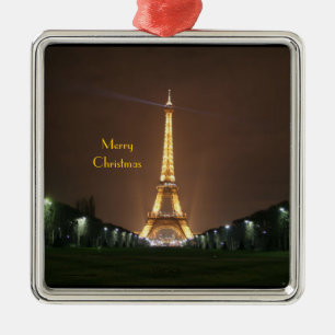 Merry Christmas - Eiffel Tower at night Metal Orna Ornament