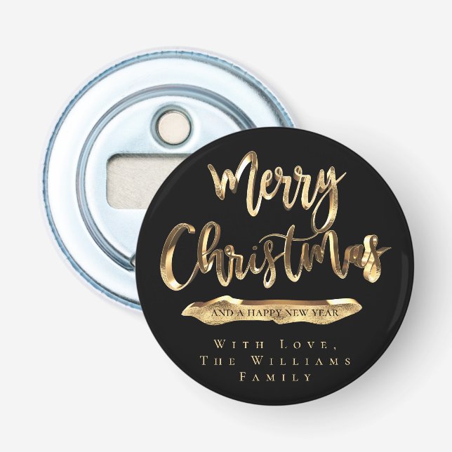 Merry Christmas Elegant Black and Gold Bottle Opener (Front)