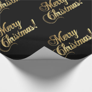 Merry Christmas Elegant Black Faux Gold Foil Text Wrapping Paper