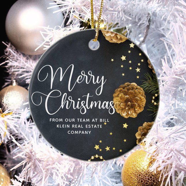 Merry Christmas Elegant Black Gold Custom Company Ceramic Ornament (Creator Uploaded)
