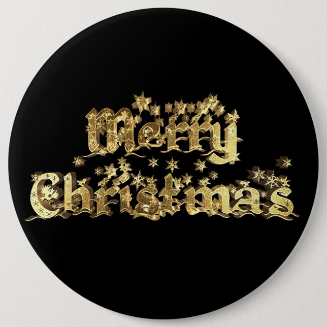 Merry Christmas Elegant Black Gold Star Typography 6 Inch Round Button (Front)