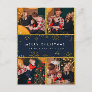Merry Christmas!   Elegant Blue & Gold 4 Photos Postcard