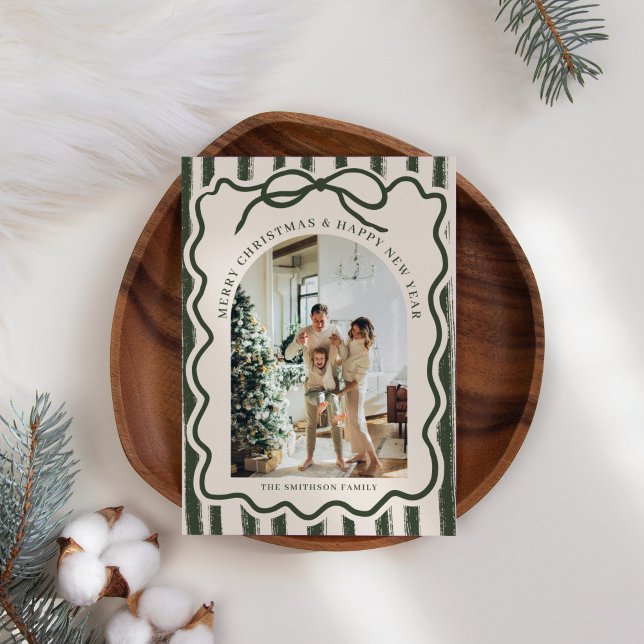 Merry Christmas Elegant Bow Photo Holiday Card (Creator Uploaded)
