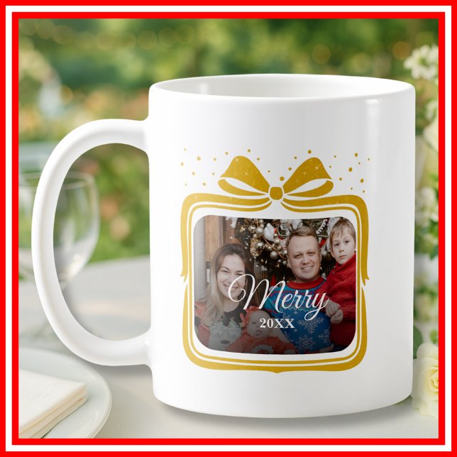  Merry Christmas Elegant Bow Present Photo Collage Coffee Mug (Creator Uploaded)
