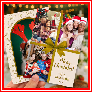 Merry Christmas Elegant Bow Present Photo Collage Holiday Card