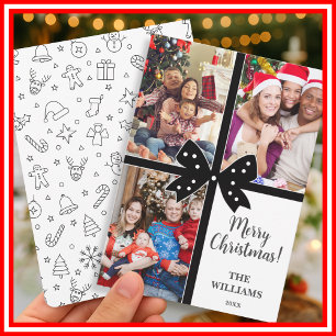 Merry Christmas Elegant Bow Present Photo Collage Holiday Card