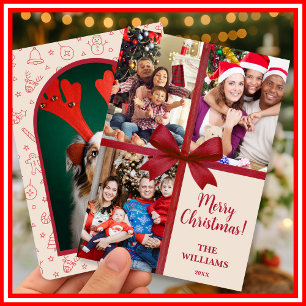 Merry Christmas Elegant Bow Present Photo Collage Holiday Card