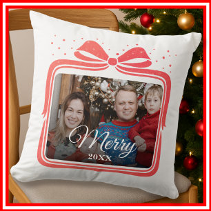  Merry Christmas Elegant Bow Present Photo Collage Throw Pillow