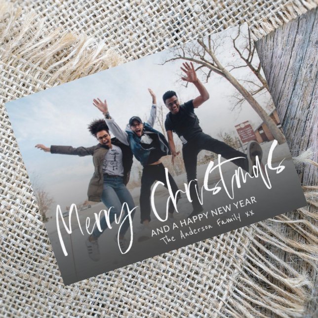 Merry Christmas Elegant Calligraphy 1 Photo Holiday Card (Creator Uploaded)