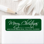 Merry Christmas Elegant Calligraphy Script Green<br><div class="desc">Send your cards in style with these "Merry Christmas" custom return address labels featuring a beautiful calligraphy script font.  Easily change the background colour by clicking on the "customize it" button and then the eye dropper.</div>