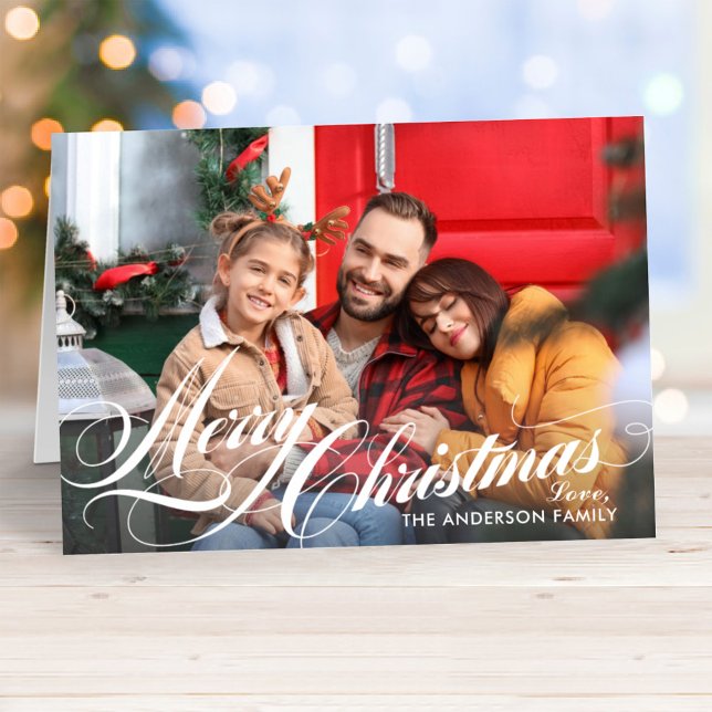 Merry Christmas Elegant Calligraphy Script Photo Holiday Card (Creator Uploaded)