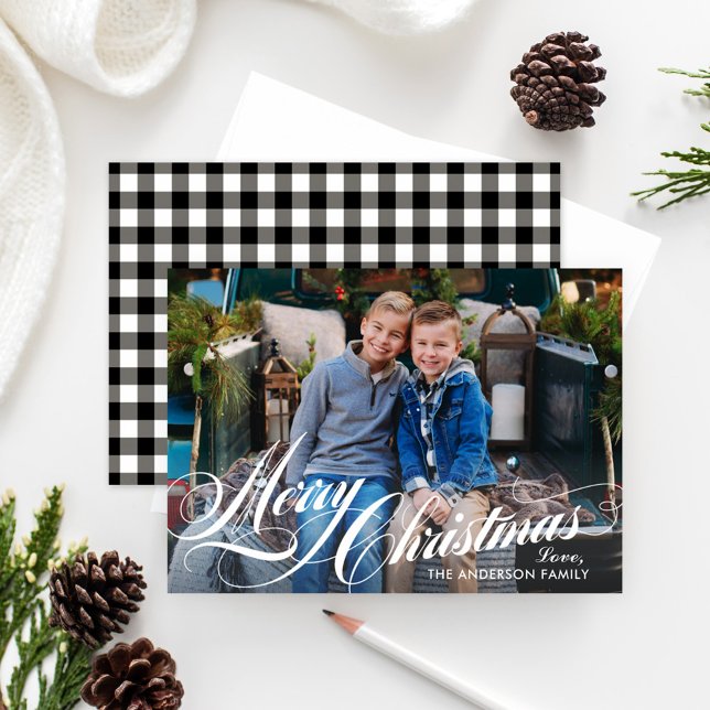 Merry Christmas Elegant Calligraphy Script Photo Holiday Card (Creator Uploaded)