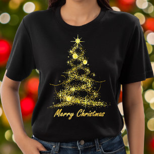Merry Christmas Elegant Chic Black and Gold Tree T-Shirt