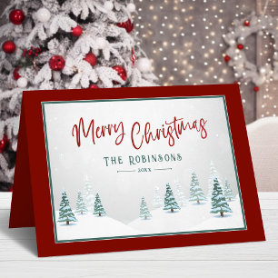 Merry Christmas Elegant Country Winter Spruce Tree Holiday Card