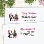 Merry Christmas Elegant Cute Penguin Pink<br><div class="desc">These stylish pink Christmas return address labels feature the "Merry Christmas" saying in pink casual script font and a cute penguin in a pink Santa hat decorating the Christmas tree. The template makes it easy to type your address before ordering. This design is on a white background.</div>