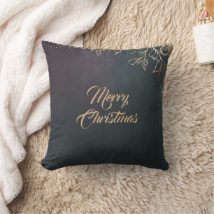 Merry Christmas Elegant Dark Matte Floral Design Throw Pillow