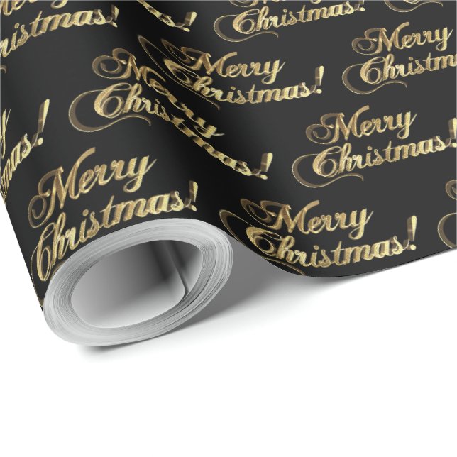 Merry Christmas Elegant Faux Gold Foil Script Wrapping Paper (Roll Corner)