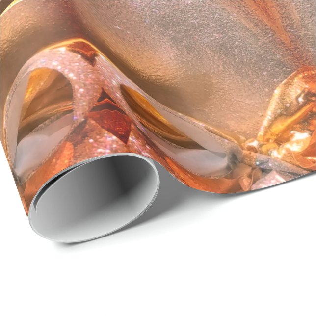 Merry Christmas Elegant Faux Red Copper Gold Chic Wrapping Paper (Roll Corner)