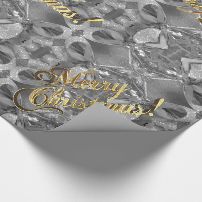 Merry Christmas Elegant Faux Silver Gold Script Wrapping Paper (Corner)