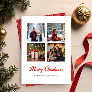 Merry Christmas Elegant Four Photo Collage Holiday Card
