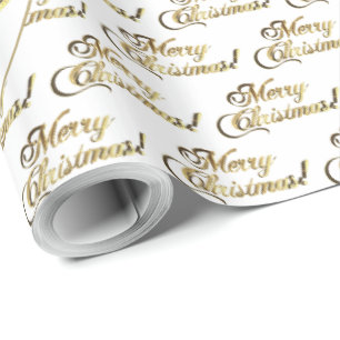 Merry Christmas Elegant Gold and White Script Wrapping Paper