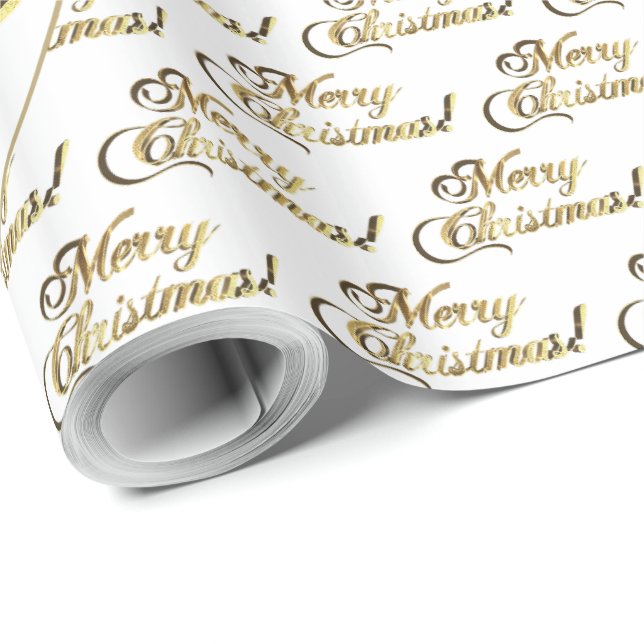 Merry Christmas Elegant Gold and White Script Wrapping Paper (Roll Corner)