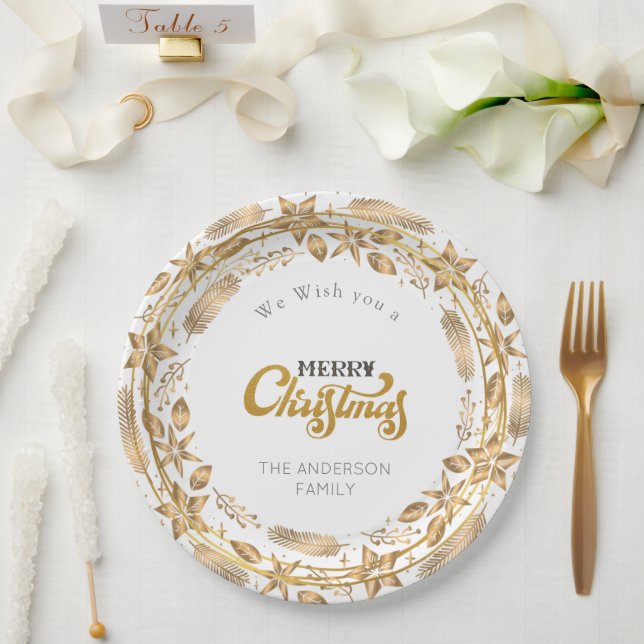 Merry Christmas Elegant Gold Arch White Paper Plat Paper Plate (Wedding)
