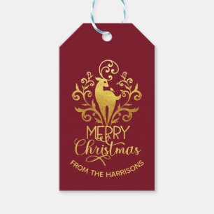 Merry Christmas Elegant Gold Deer Red  Gift Tags