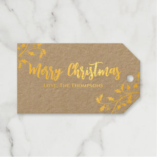 Merry Christmas Elegant Gold Holiday Greenery  Gift Tags