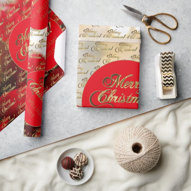 Merry Christmas Elegant Gold Script Poinsettia Wrapping Paper (Crafts)
