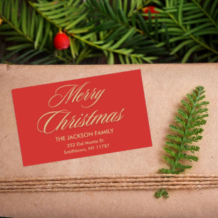 Merry Christmas Elegant Gold Script Red Holiday Sticker