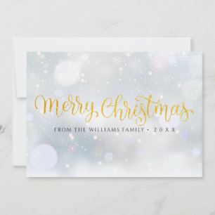 Merry Christmas Elegant Gold Script Snowflakes Holiday Card