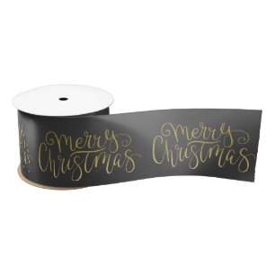 Merry Christmas Elegant Gold Script Typography Satin Ribbon