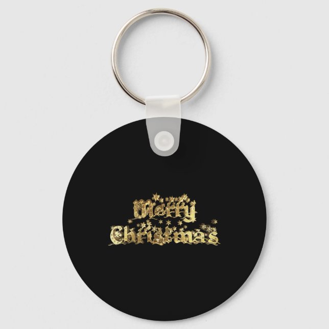 Merry Christmas Elegant Gold Stars Tygraphy T Shir Keychain (Front)