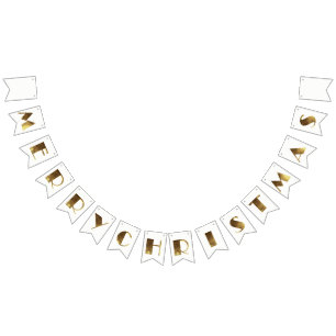 Merry Christmas Elegant Golden Text Typography Bunting Flags