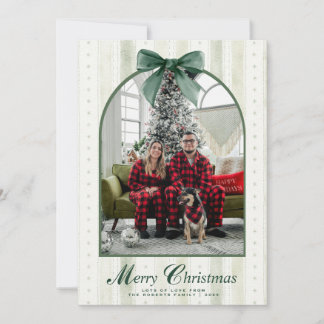 Merry Christmas Elegant Green Bow Holiday Card
