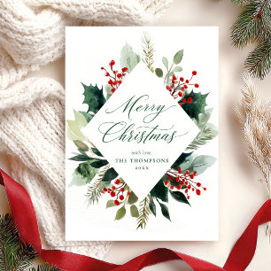 Merry Christmas Elegant Greenery Botanical Holiday Card
