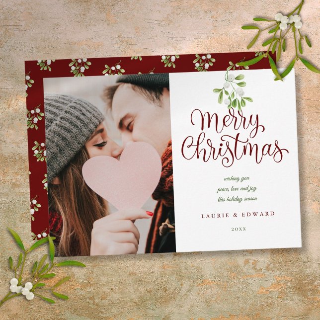 Merry Christmas Elegant Mistletoe Couples Photo Holiday Card (Merry Christmas Elegant Mistletoe Couples Photo Holiday Card)