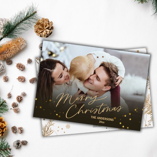 Merry Christmas elegant modern 1 family photo cute Holiday Card (Front/Back )