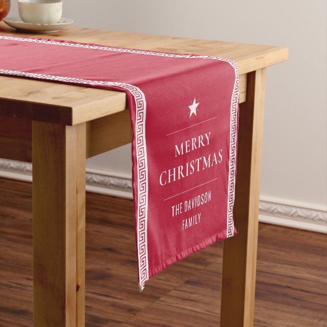 Merry Christmas Elegant Modern Custom Family Name Short Table Runner (In Situ)
