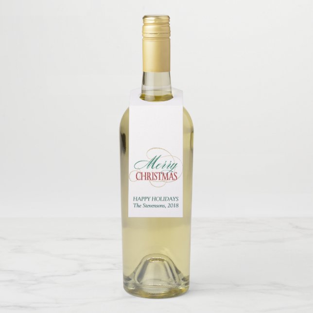 Merry Christmas Elegant Modern Holiday Script Bottle Tag (On Bottle)