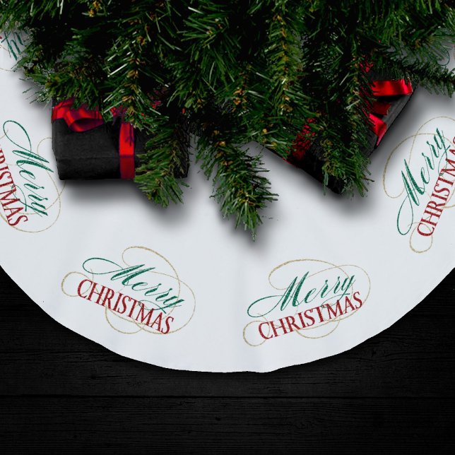 Merry Christmas Elegant Modern Holiday Script Brushed Polyester Tree Skirt (Creator Uploaded)