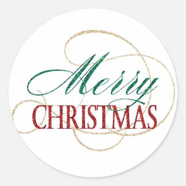 Merry Christmas Elegant Modern Holiday Script Classic Round Sticker (Front)