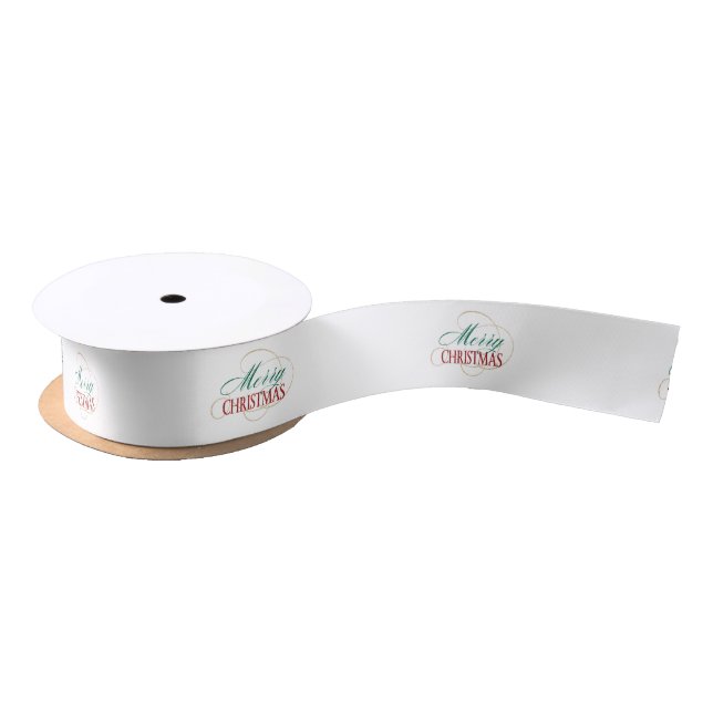 Merry Christmas Elegant Modern Holiday Script Satin Ribbon (Spool)