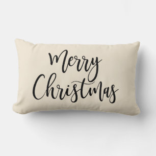 Merry Christmas Elegant Modern Script Black Lumbar Pillow