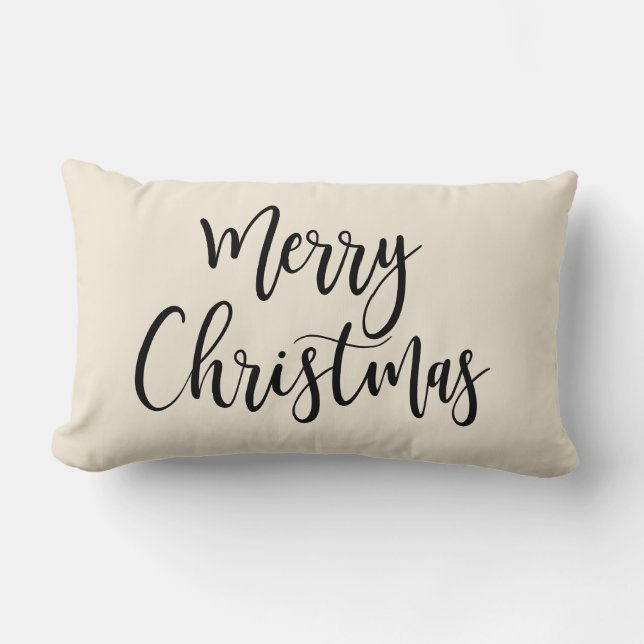 Merry Christmas Elegant Modern Script Black Lumbar Pillow (Front)