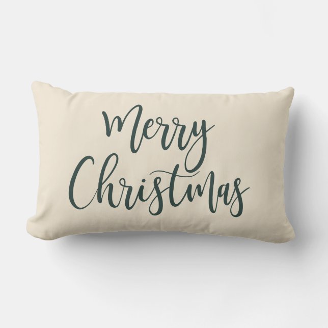 Merry Christmas Elegant Modern Script Green Lumbar Pillow (Front)