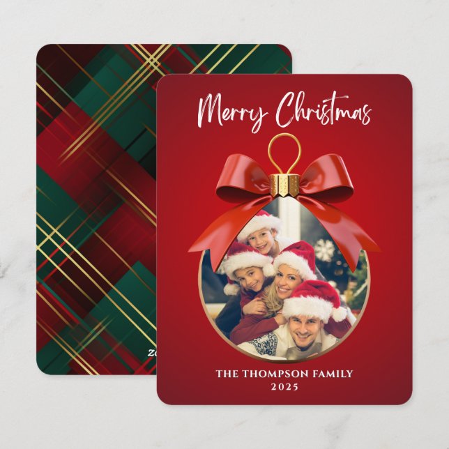 Merry Christmas Elegant One Photo ornament frame Holiday Card (Front/Back)