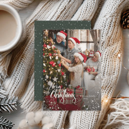 Merry Christmas Elegant One Photo Snow Frame Card